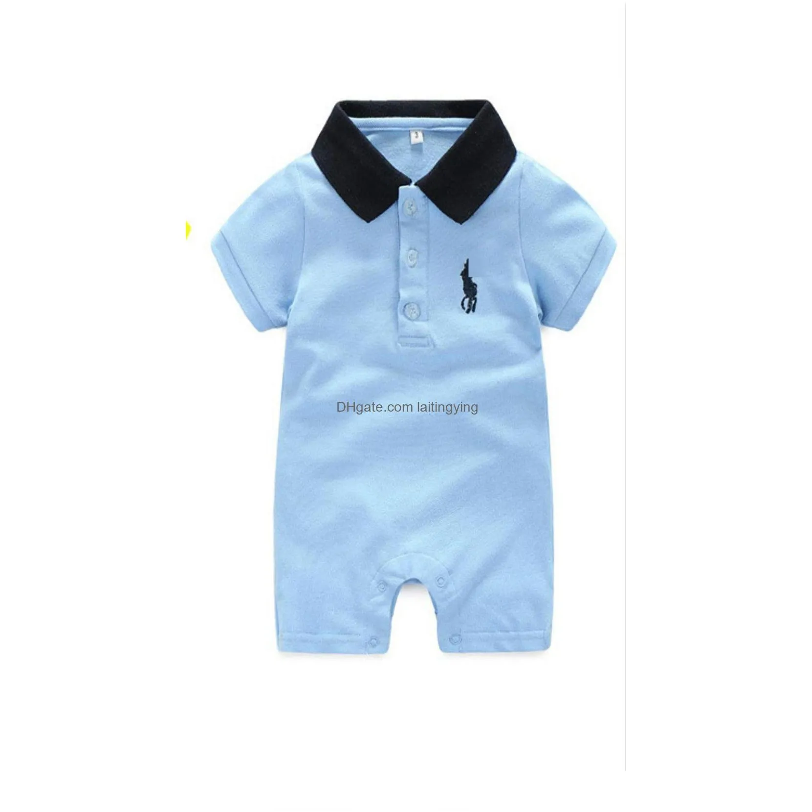 Rompers Born Cotton Lapel Collar Short Sleeve Romper Baby Infant Boy Designer Clothes Toddler For 0-24 Month Drop Delivery Kids Mate Dhhid