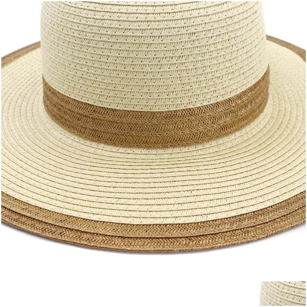 Fashion Floppy Paper Straw Hat Large Brim Sun Hats Women Summer Beach Cap Foldable Fedora Hat Outdoor Sun Protection Hat