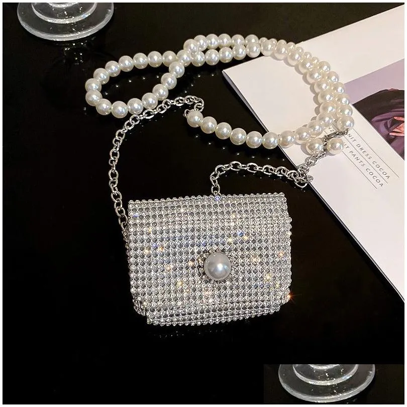 Other Fashion Accessories Bling Rhinestones Pearl Chain Belt Cute Mini Bags For Women Quality Long Tassel Bag Diamond Shoder Messenge Dhnxk