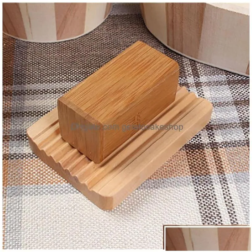 Soap Dishes Wooden Natural Bamboo Tray Holder Storage Rack Plate Box Container Portable Bathroom Soap-Dish Storage-Box Drop Delivery