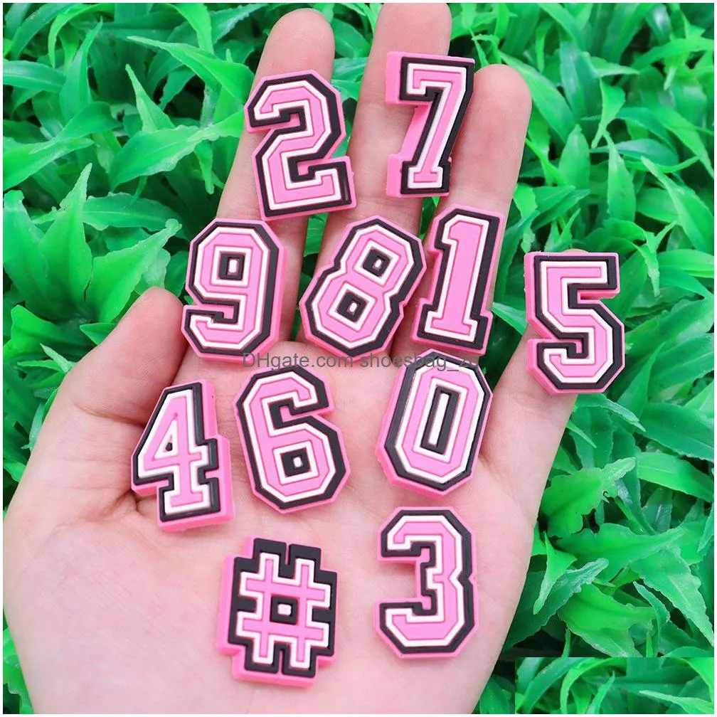 MOQ 20Pcs Pink Number PVC Shoe Charm Accessories Decoration Buckcle for Clog Bracelet Wristband Party Gift