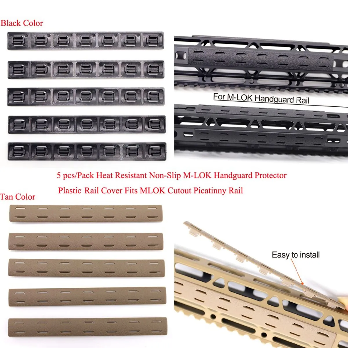 Kinds 3 Rubber Rail Cover Set Plastic Compatible Tactical Polymer Ladder Picatinny/Keymod/M-lok Rail Covers_Black/Tan Color