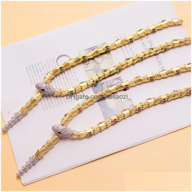 fashion lady brass diamond zircon red/green eyes snake serpent plated gold necklaces chokers bangle earrings rings jewelry sets