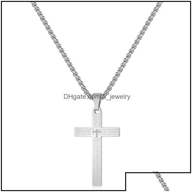 Pendant Necklaces Stainless Steel Cross Necklace Fashion Men Women Gold Sier Color Bible Scriptures Christian Prayer Jewelry Gifts D