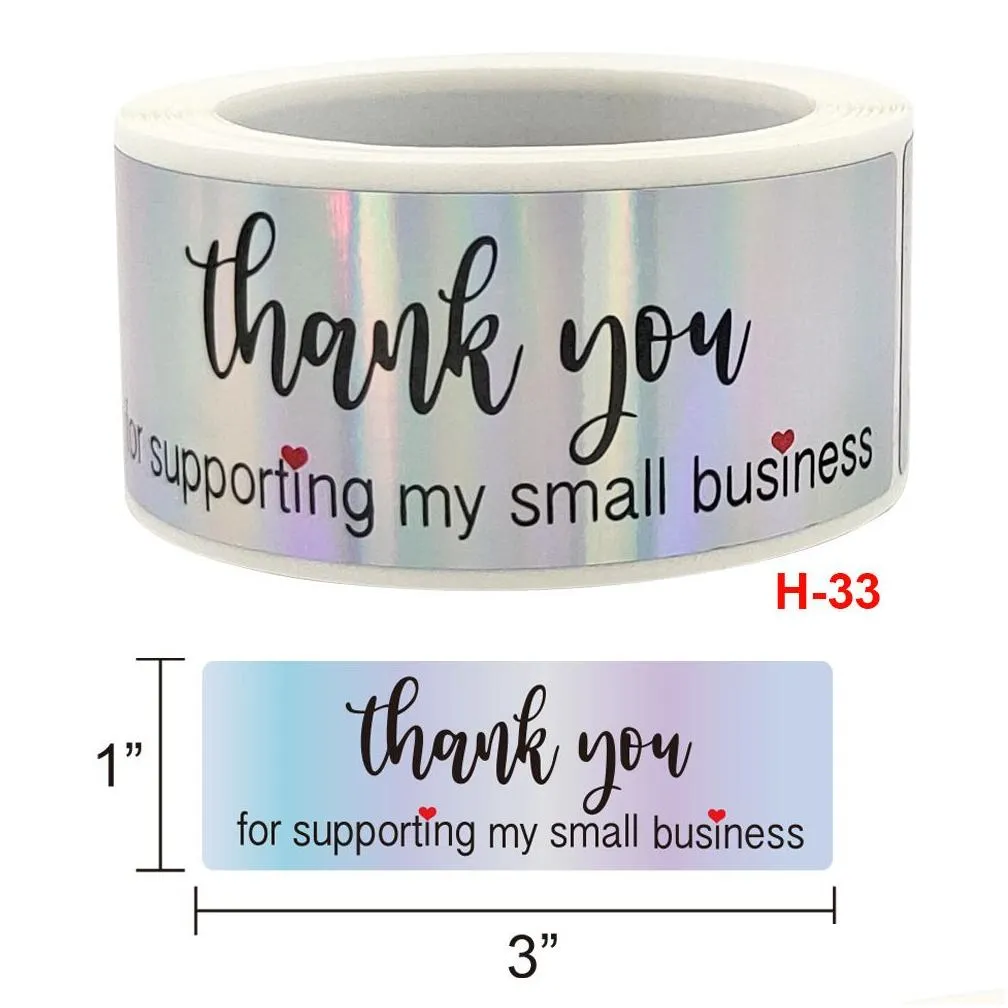 Labels & Tags Wholesale 1X3Inch Holographic Thank You Bag And Box Gift Sealing Sticker Label Rainbow Self Seal Packing Homemade Diy Pa Dhnew
