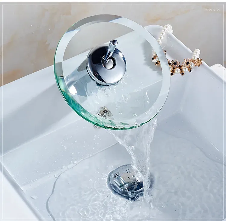 Bathroom Sink Faucets Waterfall Faucet Horizontal Bar Desktop Mounted Cold And Mixed Chrome Plated Polished Glass Edge