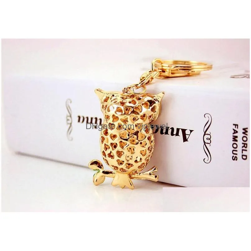 animal owl key chain pendant colorful ab rhinestone gold tone metal lobster clasp key ring car accessories key holder