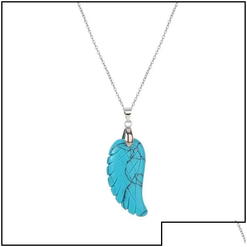 Pendant Necklaces Aura Healing Crystal Quartz Gemstone Jewelry Necklaces Angel Wings Carved Stone Pendant Necklace Unisex Drop Deliv