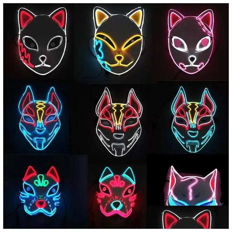 demon slayer glowing el wire mask kimetsu no yaiba characters cosplay costume accessories japanese anime fox halloween led mask c0813