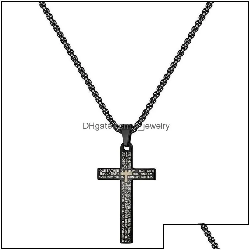Pendant Necklaces Stainless Steel Cross Necklace Fashion Men Women Gold Sier Color Bible Scriptures Christian Prayer Jewelry Gifts D