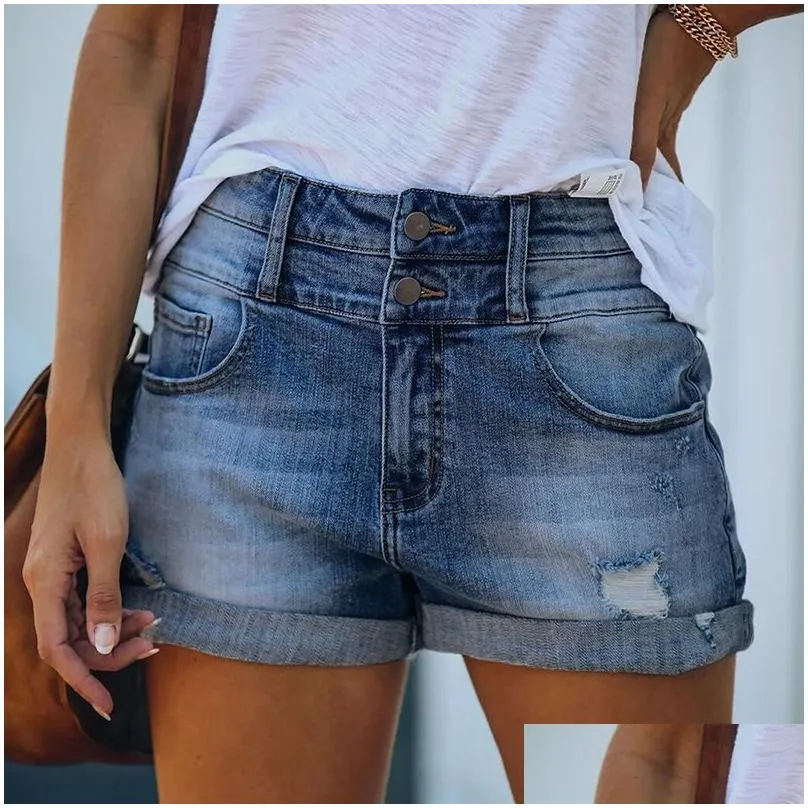 Women`S Jeans Womens Designer Shorts Women Trousers Short Pocket Straight Regar Mid High Distrressed Zipper Fly Spandex Cotton Solid Dhy64