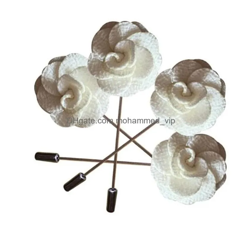 100pcs white handmade guest boutonniere pins silk rose artificial flowers groomsman men women brooch corsage wedding flower