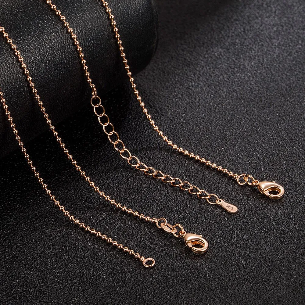 Genuine 925 Sterling Silver Jewelry Chains Necklace Rose Gold Link Chain Necklace Clasps Tag Snake Cross Box Beads Choker Chain 45cm