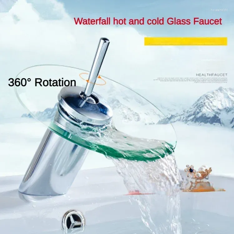 Bathroom Sink Faucets Waterfall Faucet Horizontal Bar Desktop Mounted Cold And Mixed Chrome Plated Polished Glass Edge