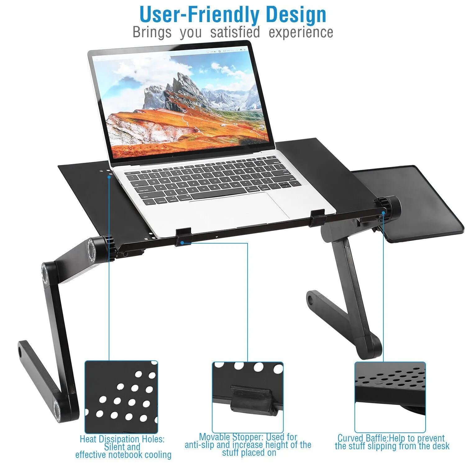 Adjustable Laptop Table Stand Tray Sofa Bed Notebook Foldable Desk + Cooling Fan