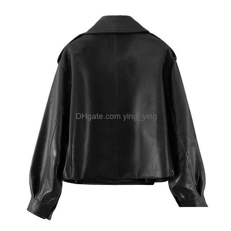 oc462m93 european and american outerwear womens motorcycle street loose jacket handmade custom long sleeved lapel fake leather