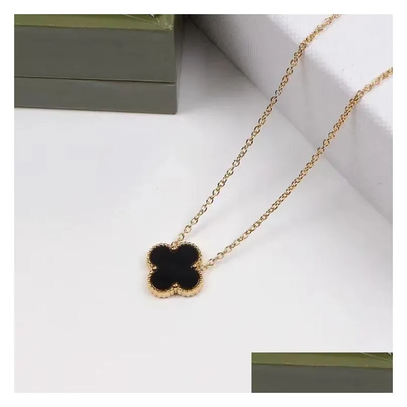 wholesale 15mm flower pendant 18k gold rose silver necklace 316l stainless steel ceramic black white red green pink blue love jewelry women girl 46cm extender