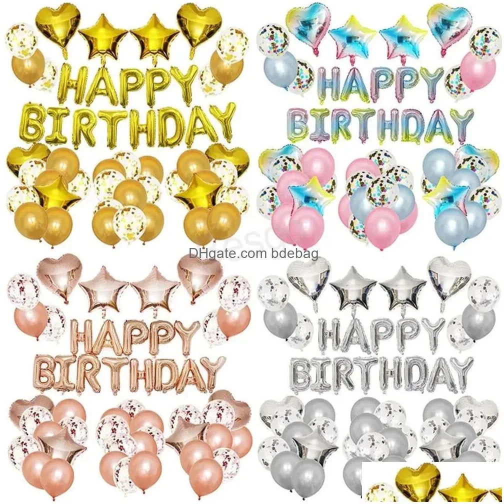 set party birthday decoration heart-shaped happy star shape birthdays letter latex balloon bedroom decor surprise th1386 s