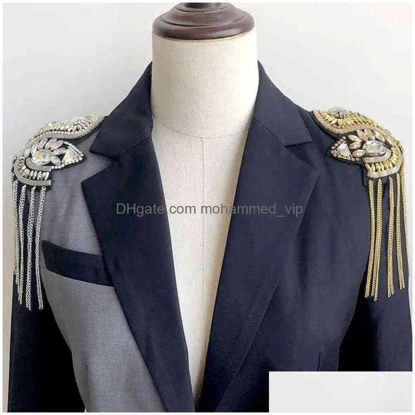 luxurious tassel epaulet rhinestone board costume shoulder badge decor for man women