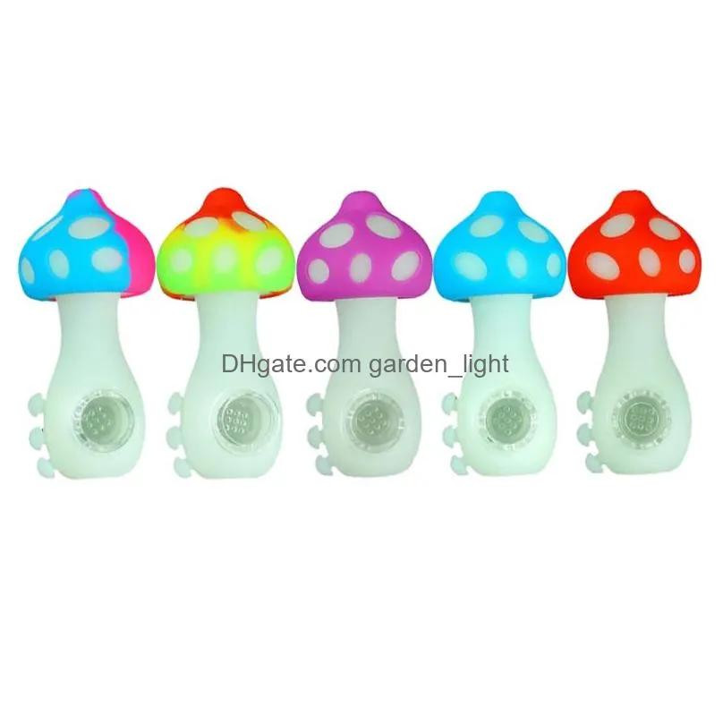 mushroom silicone smoking hand pipes 2 in 1 nc 10mm tip portable smoke and dab device cigarette accessories luminous glow in dark