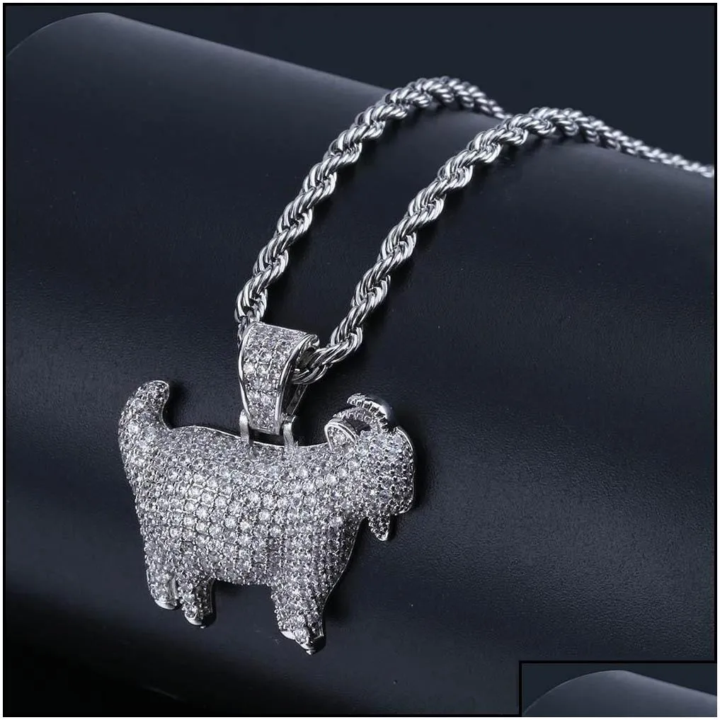 Pendant Necklaces Shiny Trendy Goat Animal Pendant Necklace Charms For Men Women Gold Sier Color Cubic Zircon Hip Hop Jewelr Dhgarden