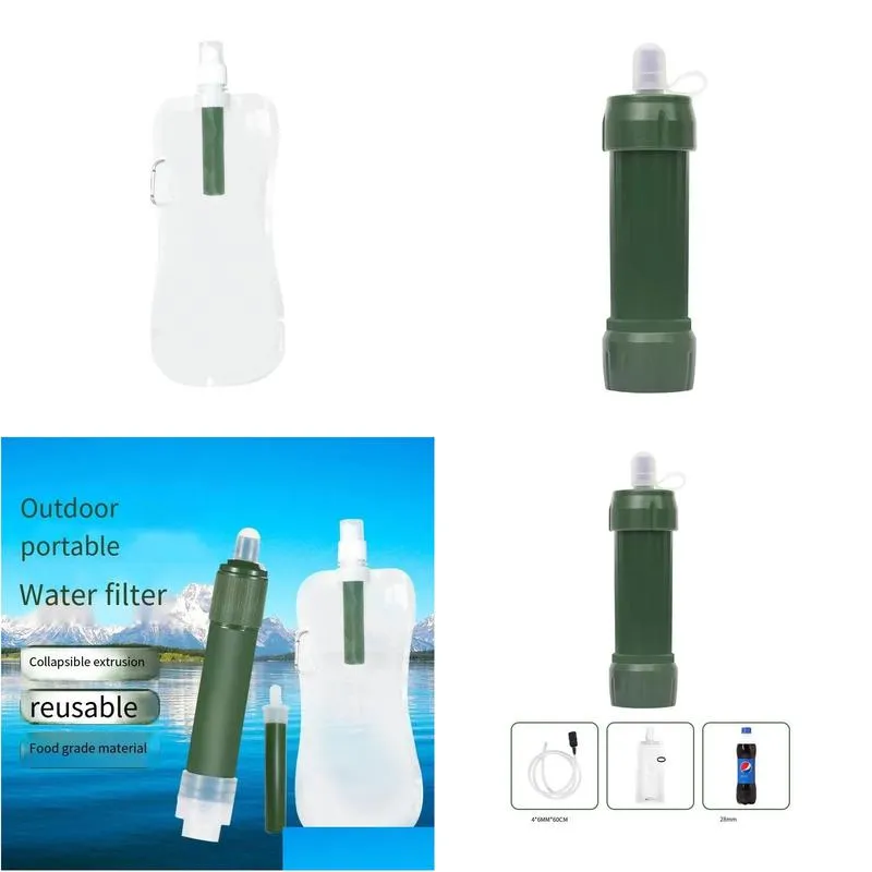 Hand Tools Survival Outdoor Rescue Emergency Portable Filter Water Bag Cam Bottle Direct Drinking Drop Delivery Sports Outdoors Campin Dhane