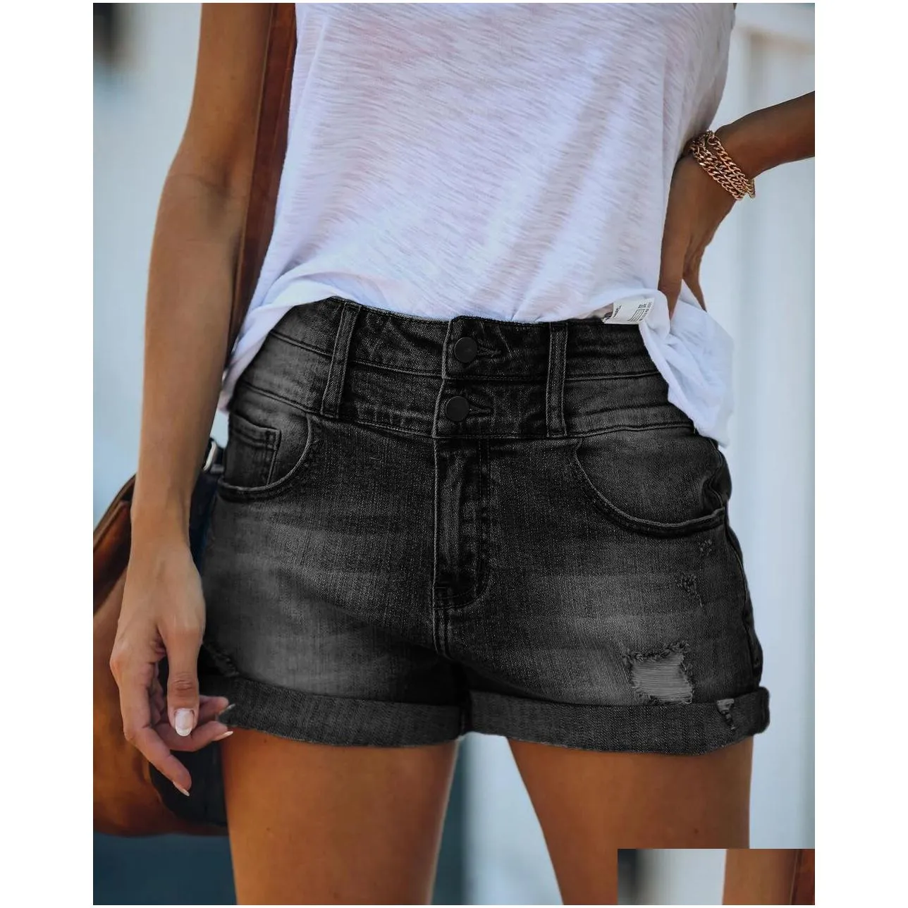 Women`S Jeans Womens Designer Shorts Women Trousers Short Pocket Straight Regar Mid High Distrressed Zipper Fly Spandex Cotton Solid Dhy64