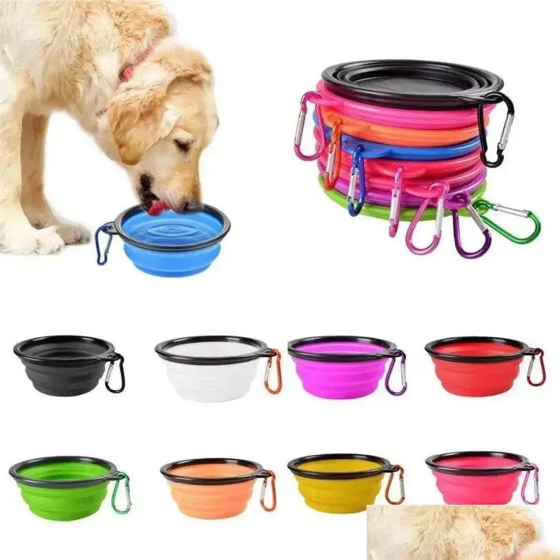 Pet Dog Bowls Folding Portable Dog Food Container Silicone Pet Bowl Puppy Collapsible Bowls Pet Feeding Bowls with Climbing Buckle