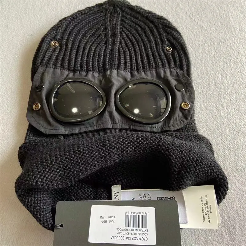 Two lens windbreak hood beanies outdoor cotton knitted men mask casual male skull caps hats black grey army green