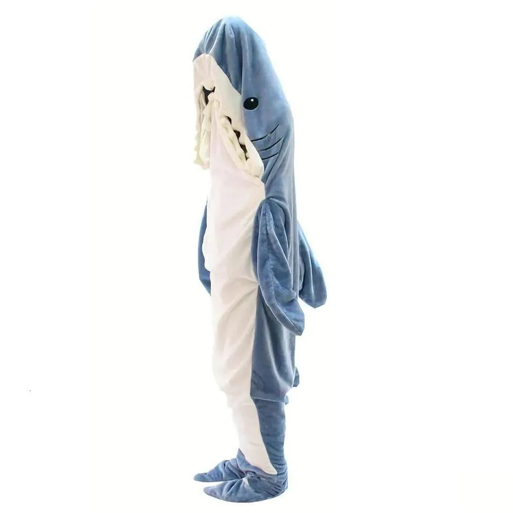 blankets cartoon shark sleeping bag pajamas office nap shark blanket karakal high quality fabric mermaid shawl blanket for children adult