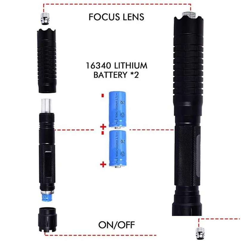 wholesale burning blue laser pointer powerful 445nm 10000m burns torch 450nm focusable flashlight burn match with 5 star cap 220510