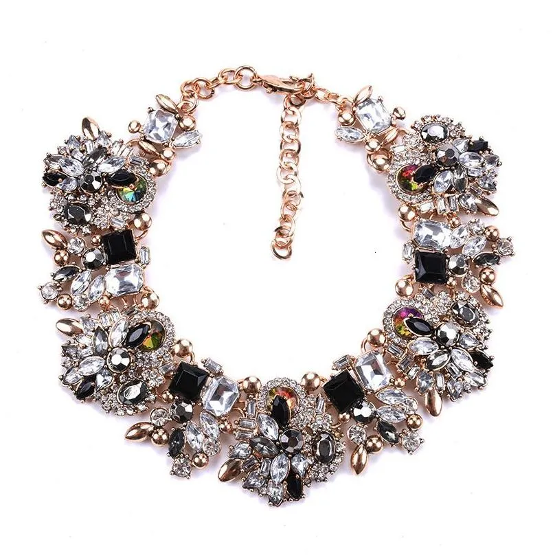 Chokers Indian Statement Choker Necklace Women Luxury Crystal Large Collar Big Bib Boho Wedding Jewelry 230524 Drop Delivery Dhk9E