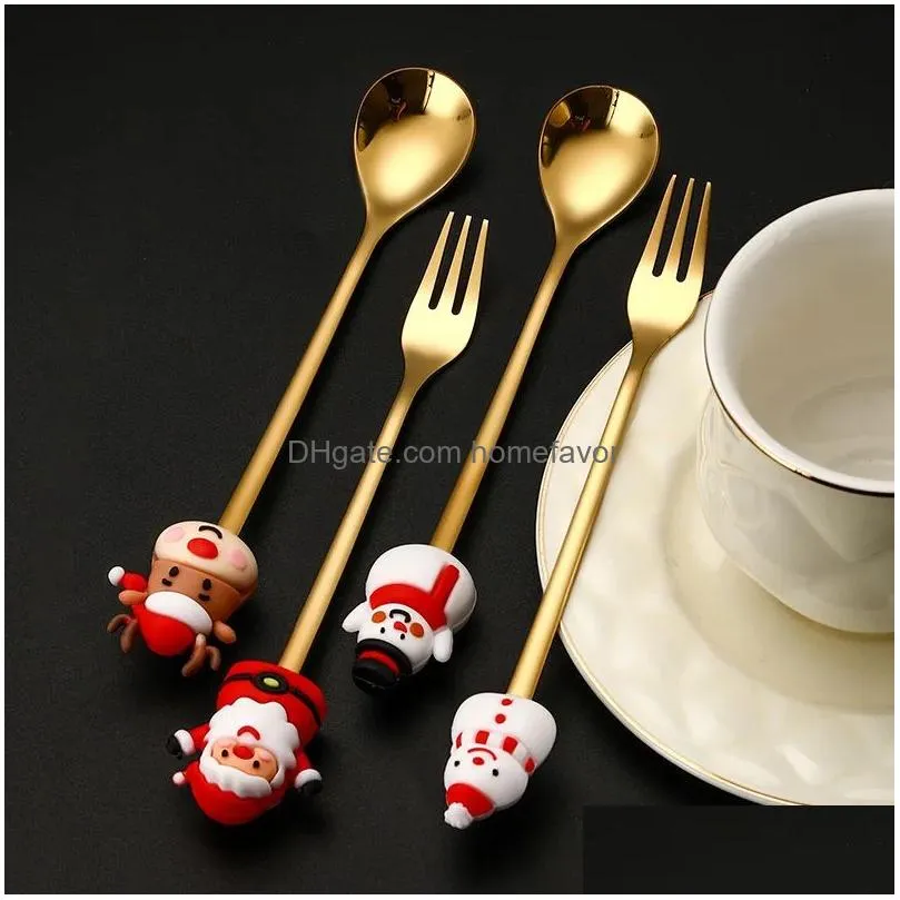 christmas spoon fork set elk christmas tree tableware stainless steel coffee spoon tea spoon dessert scoop xmas decor gift