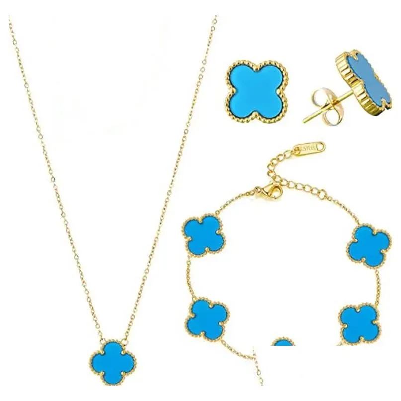 never fade jewelry sets pendant fashion earring bracelet necklace four leaf clover lucky set wedding women bridal jewelry sets