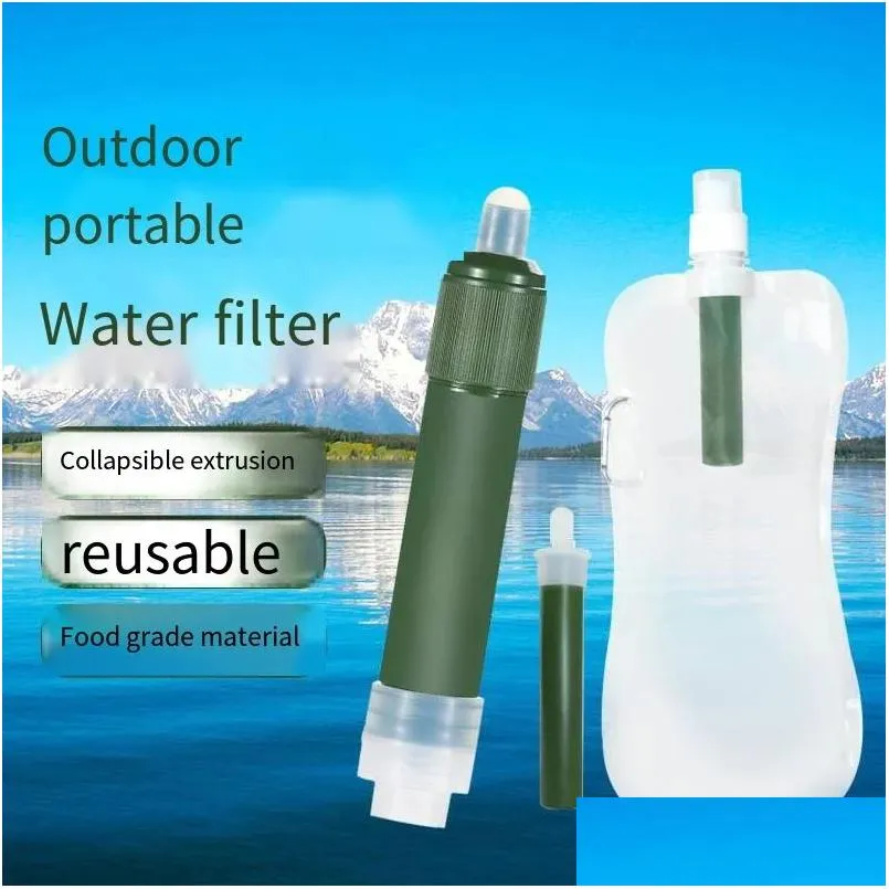 Hand Tools Survival Outdoor Rescue Emergency Portable Filter Water Bag Cam Bottle Direct Drinking Drop Delivery Sports Outdoors Campin Dhane