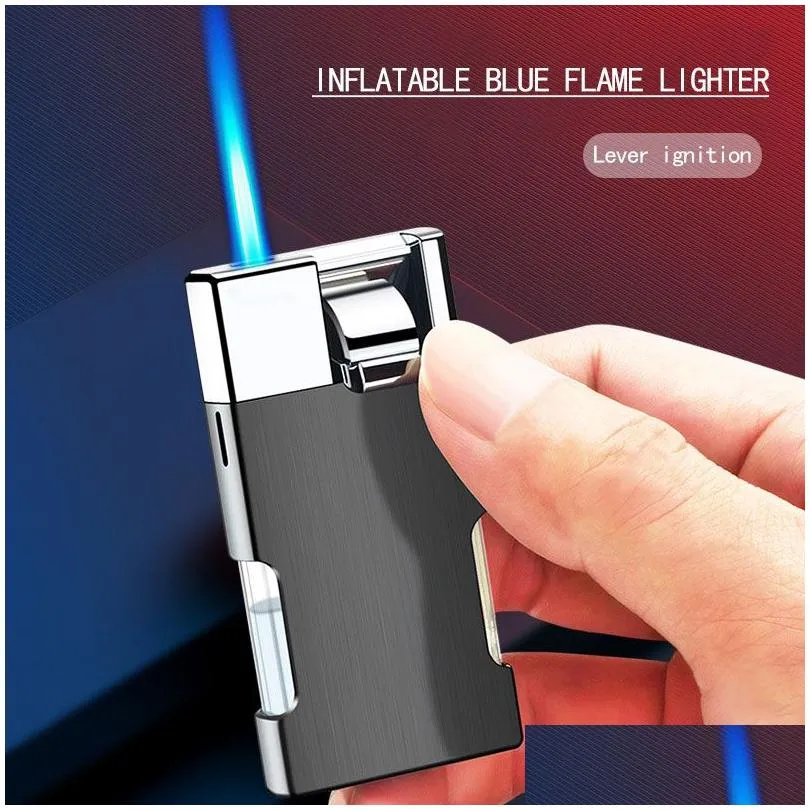 windproof cigar cigarette  lighters metal level ignition torch blue flame lighter butane gas refillable smoking novel gift