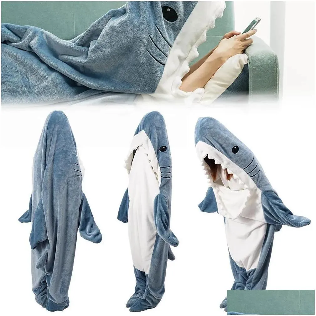 blankets cartoon shark sleeping bag pajamas office nap shark blanket karakal high quality fabric mermaid shawl blanket for children adult