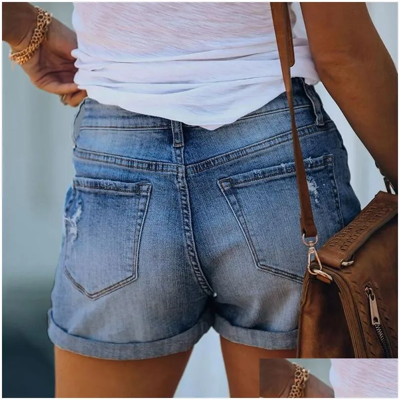 Women`S Jeans Womens Designer Shorts Women Trousers Short Pocket Straight Regar Mid High Distrressed Zipper Fly Spandex Cotton Solid Dhy64