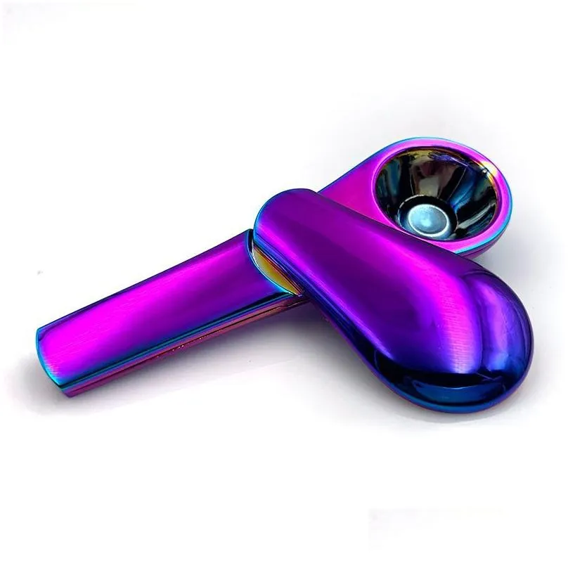 Smoking Pipes Smoke Shop Metal Large Volume Portable Tobacco Pipe Hand Herb Spoon Pipa With Gift Box Accessories Drop Delivery Home Ga Dhmsz