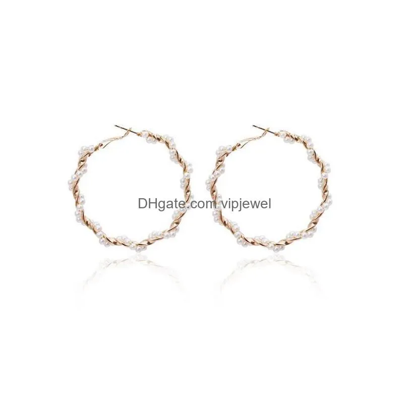  pearl hoop earrings for women exaggerates oversize pearl circle ear rings earrings fashion europe nightclub jewelry