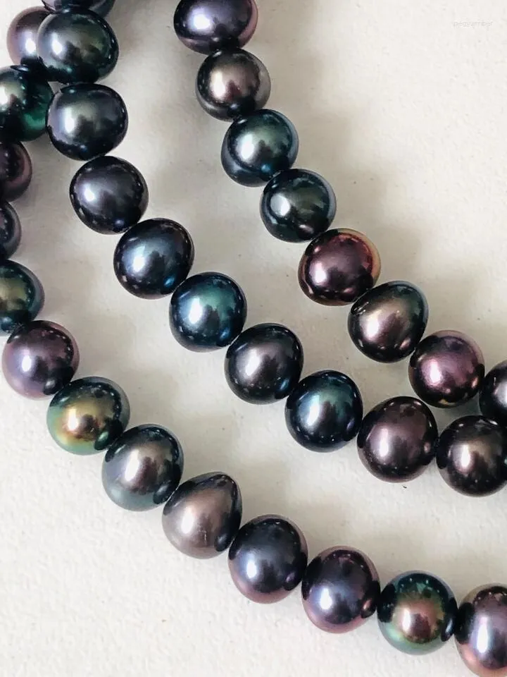 Chains Hand Knotted 7-8mm Peacock Green Black Freshwater Pearls Long 80cm Necklace Women Fashion Jewelry
