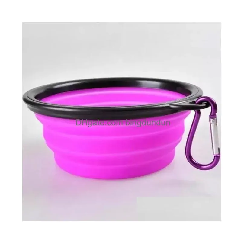 Pet Dog Bowls Folding Portable Dog Food Container Silicone Pet Bowl Puppy Collapsible Bowls Pet Feeding Bowls with Climbing Buckle
