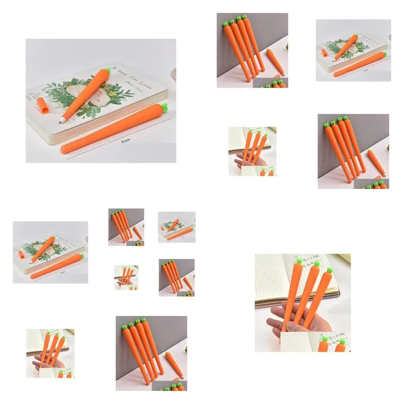 Gel Pens Wholesale 5000Pcs/Lot Creaive Carrot Roller Ballpoint Pen 0.5Mm Orange Vegetable Shape Stationery Christmas Gift Drop Deliver Dhnyh