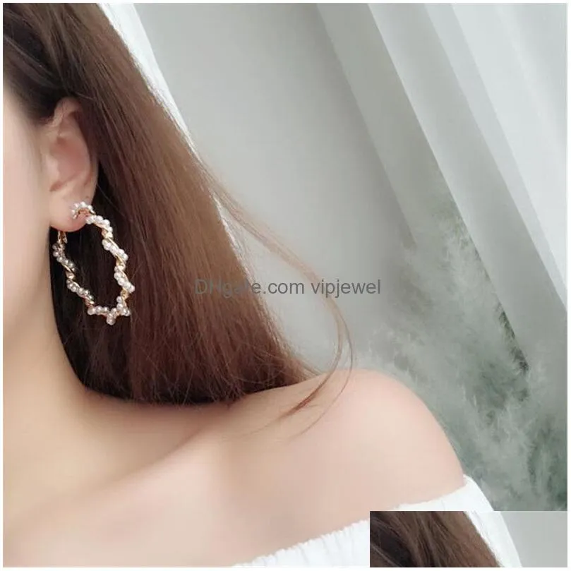  pearl hoop earrings for women exaggerates oversize pearl circle ear rings earrings fashion europe nightclub jewelry