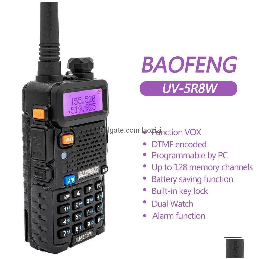 walkie talkie baofeng uv-5r 8w high powerf 10km vhf/uhf long range two way radio cb ham portable pofung uv5r for hunting 210817 drop