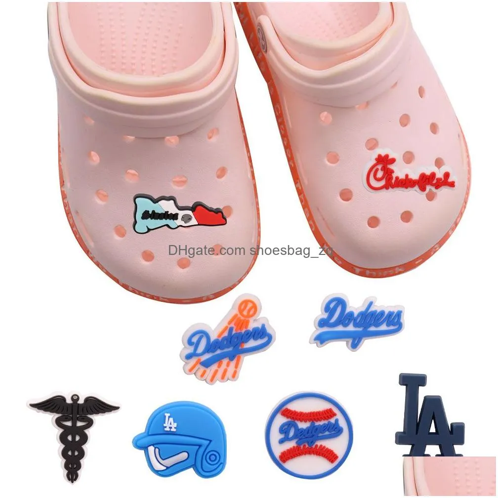 MOQ 20Pcs PVC Cartoon Sport Baseball Shoe Charms Buckle Clog Buttons Pins Wristband Bracelet Decoration Shoe Parts Accessories Party Favor