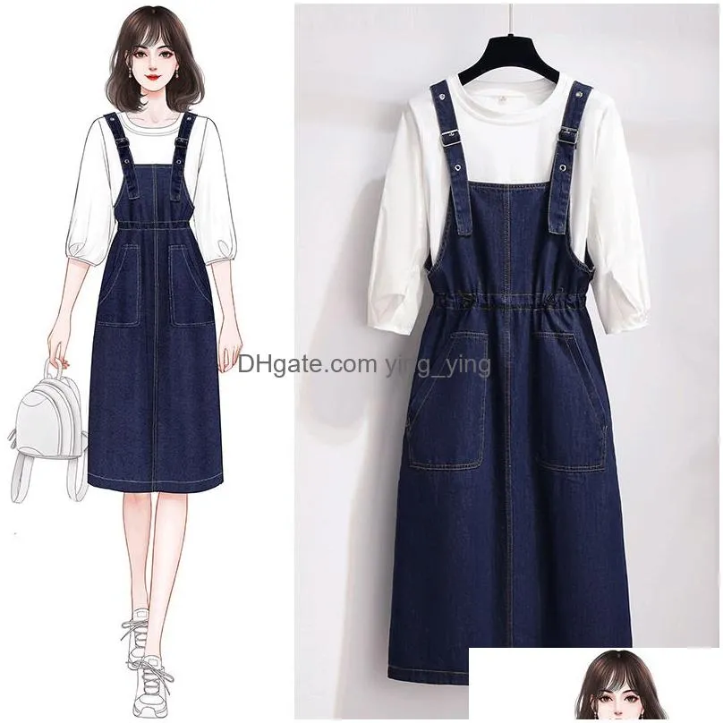 oc829m57 denim strap skirt womens spring/summer dress two piece set for high waisted top luxury customization