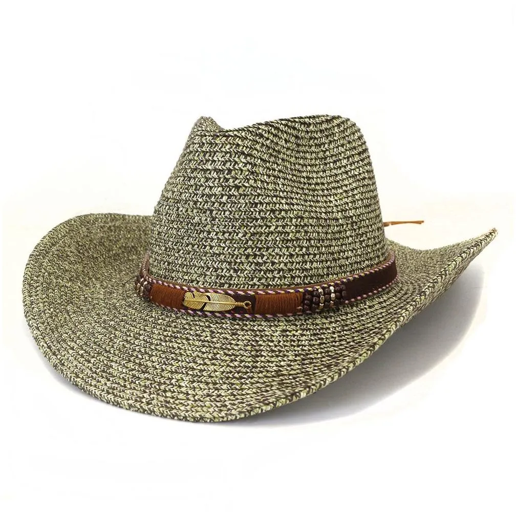 Western Straw  Hats for Women Men Summer Wide Brim Beach Panama Cowgirl Cap Sun Protection Top Hat Sombreros De Mujer