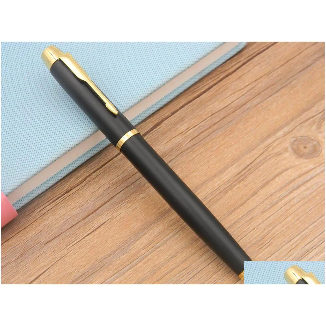 wholesale 2pc business im series matte black with golden trim roller ball pen