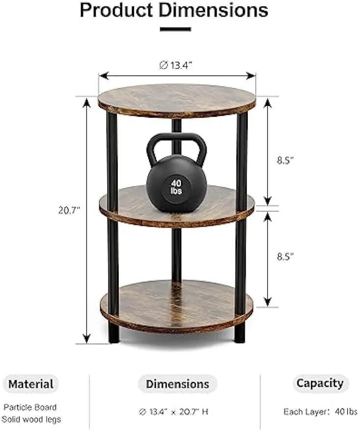 Frylr Small Round Side Table Set of 2,Sofa Couch Table with Storage Shelf, 2 Tiers End Tables Accent Tables for Small Spaces,Night Stands for Bedrooms-Rustic